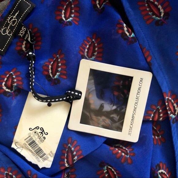Jessica Simpson Blouse Women's XS/S Blue Sheer Boho Paisley Strappy Back New - Picture 10 of 12